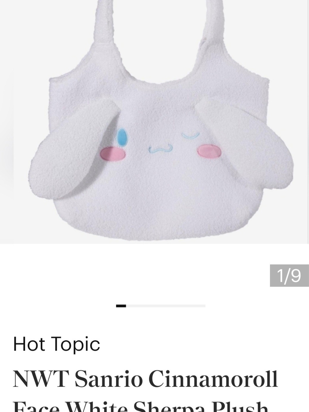 Sanrio Cinnamoroll White Plush Sherpa Tote with Blue and Pink Accents
